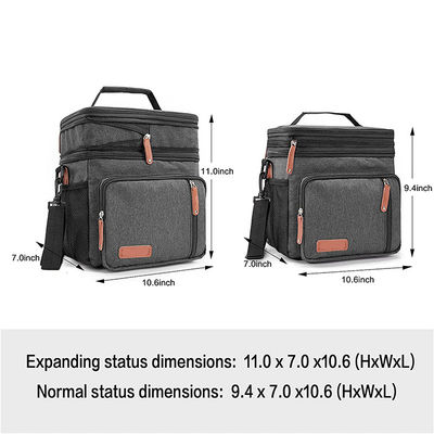 15L Reusable Insulated Lunch Bags For Women Leakproof Hiking Picnic Cooler Tote Bag Black